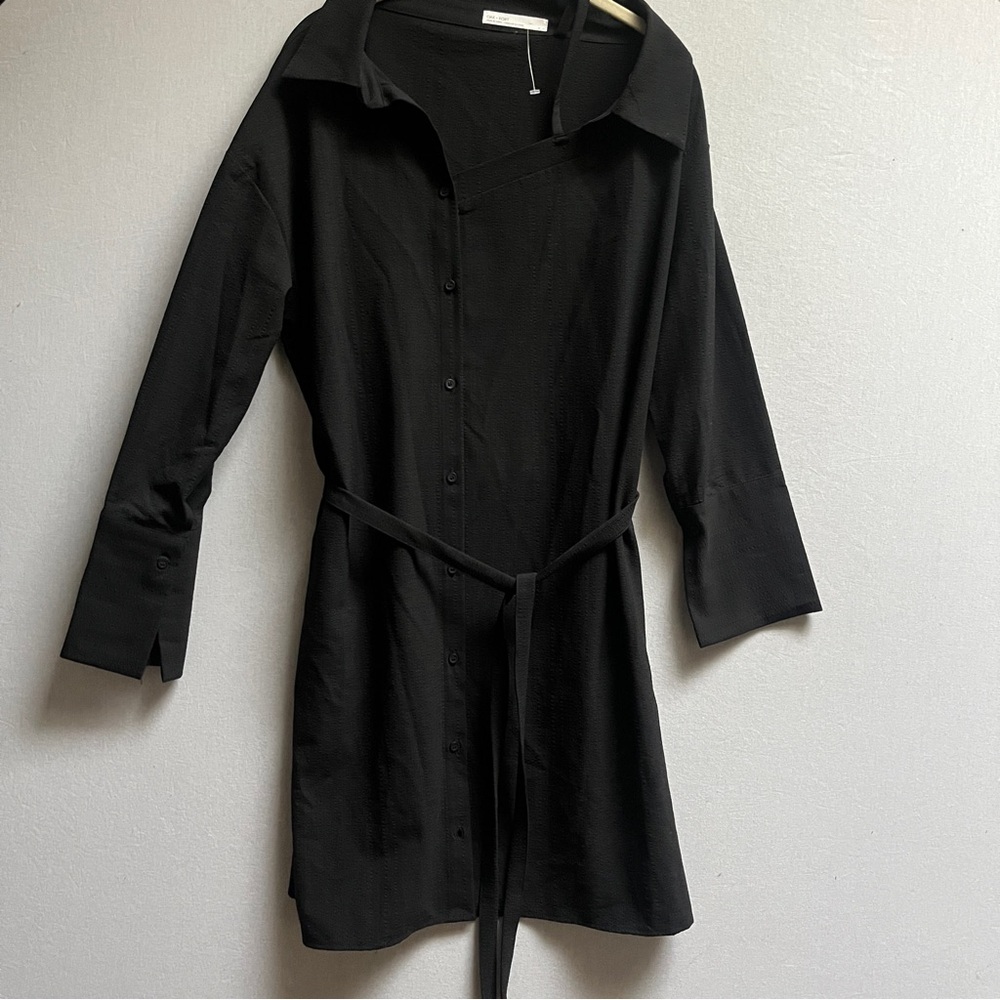 Oak + Fort Black Belted Shirt Dress | XS